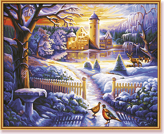Зимний замок у озера Раскраска по номерам, 40 см х 50 см Серия: Meisterklasse Premium инфо 9280d.