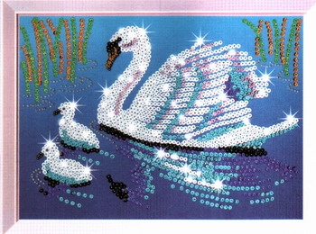 Мозаика из блесток "Лебеди" блестки, цветной бисер, булавки, инструкция инфо 9281d.