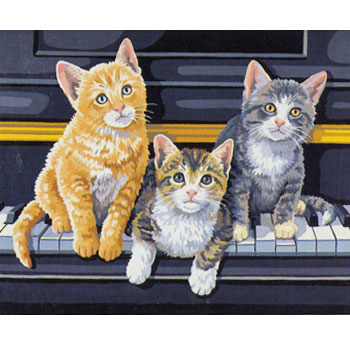 Раскраска по номерам "Котята на рояле", 36 см x 28 см Эскиз картины, 12 красок, кисть инфо 9283d.