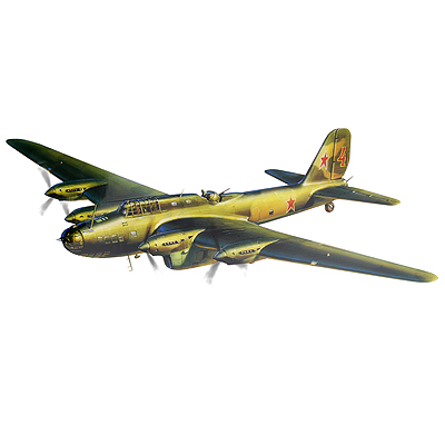 Набор для сборки и раскрашивания "Советский дальний бомбардировщик Пе-8" сборке, клей, 4 краски, кисть инфо 13222d.