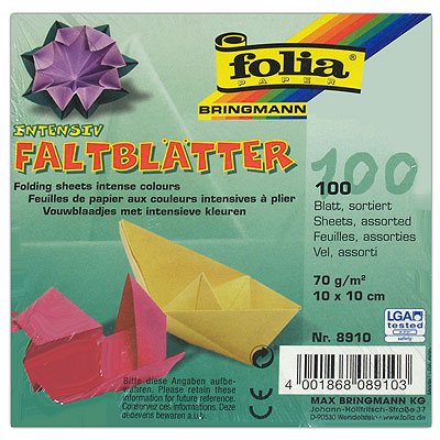 Набор цветной бумаги "Faltblatter", 10 см х 10 см Состав 100 листов цветной бумаги инфо 2030e.