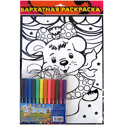 Бархатная раскраска "Собачка" Состав 12 цветных фломастеров, раскраска инфо 2086e.