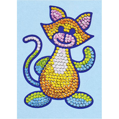 Мозаика из блесток "Кошка" с контурами, разноцветные блестки, держатель инфо 2103e.