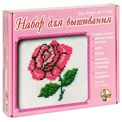 Набор для вышивания "Роза" пяльцы, 5 цветов ниток, игла инфо 2432e.