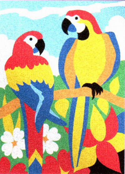 Картина из песка "Попугаи" цветным песком; Основа для картины инфо 2955e.