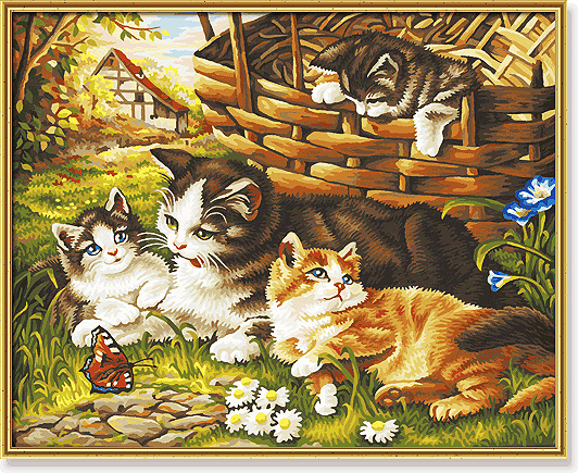 Кошка с котятами Раскраска по номерам, 40 см х 50 см Серия: Meisterklasse Premium инфо 4522e.